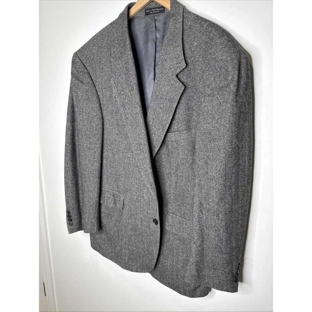 Gianfranco Ruffini Blazer Men 46R Gray Herringbone Camel Hair Sport Coat Preppy